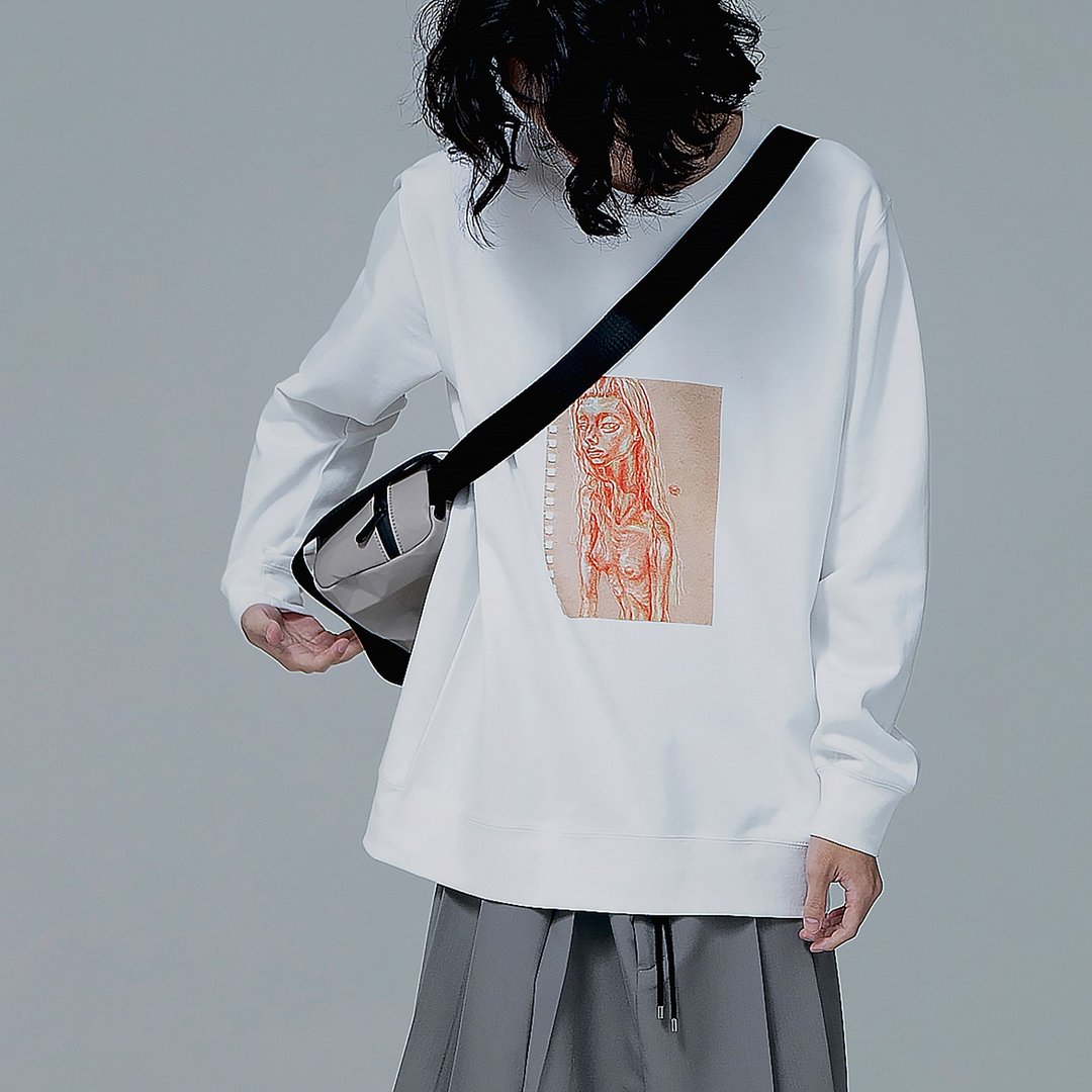 女像印花卫衣 - 男装上衣/T 恤 - 棉 白色