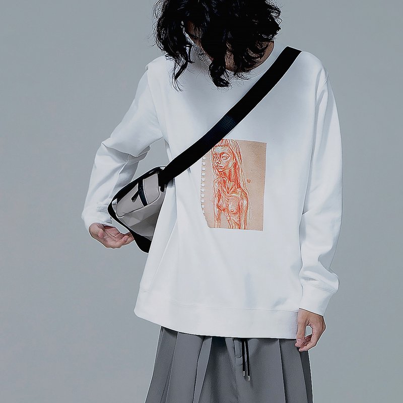 女像印花卫衣 - 男装上衣/T 恤 - 棉．麻 白色