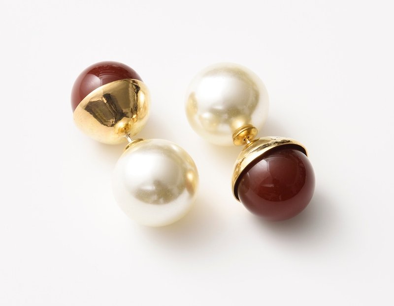 CP97 (red agate) - 耳环/耳夹 - 其他金属 红色