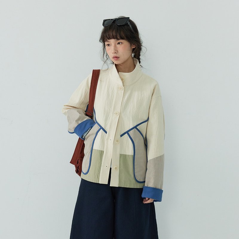 白色棉麻拼接外套|外套|春款|Sora-1747 - 女装休闲/机能外套 - 棉．麻 多色