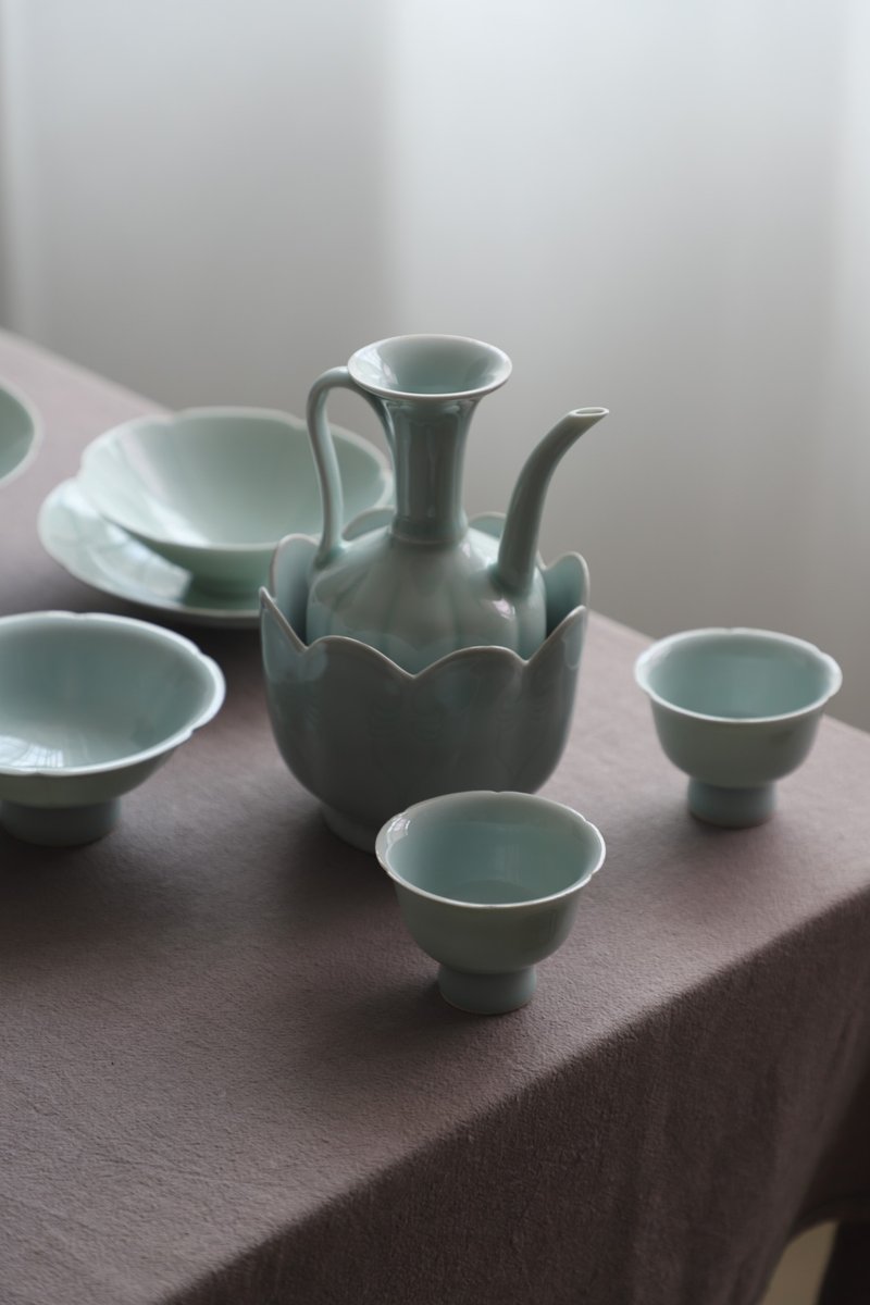 古風手执壶 宋风酒壶 高脚酒碗 湖田窑青白瓷 - 酒杯/酒器 - 瓷 