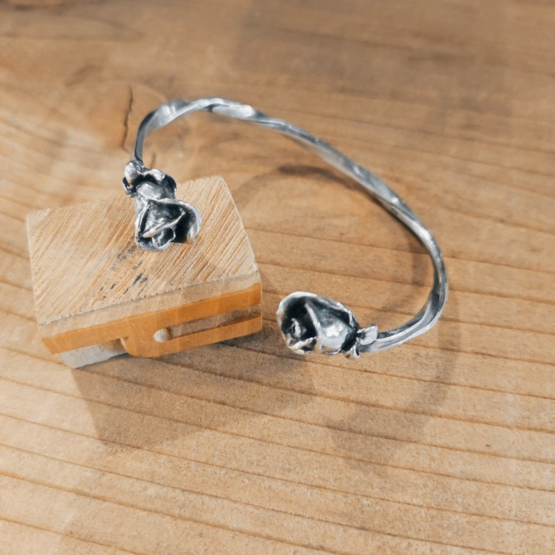 立体玫瑰造型。古董银玫瑰汤匙改造女士手镯_0806 Vintage - 手链/手环 - 纯银 银色