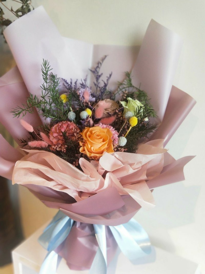 永生玫瑰康乃馨干燥花束 情人节礼物 求婚花束  七夕 - 干燥花/捧花 - 植物．花 橘色