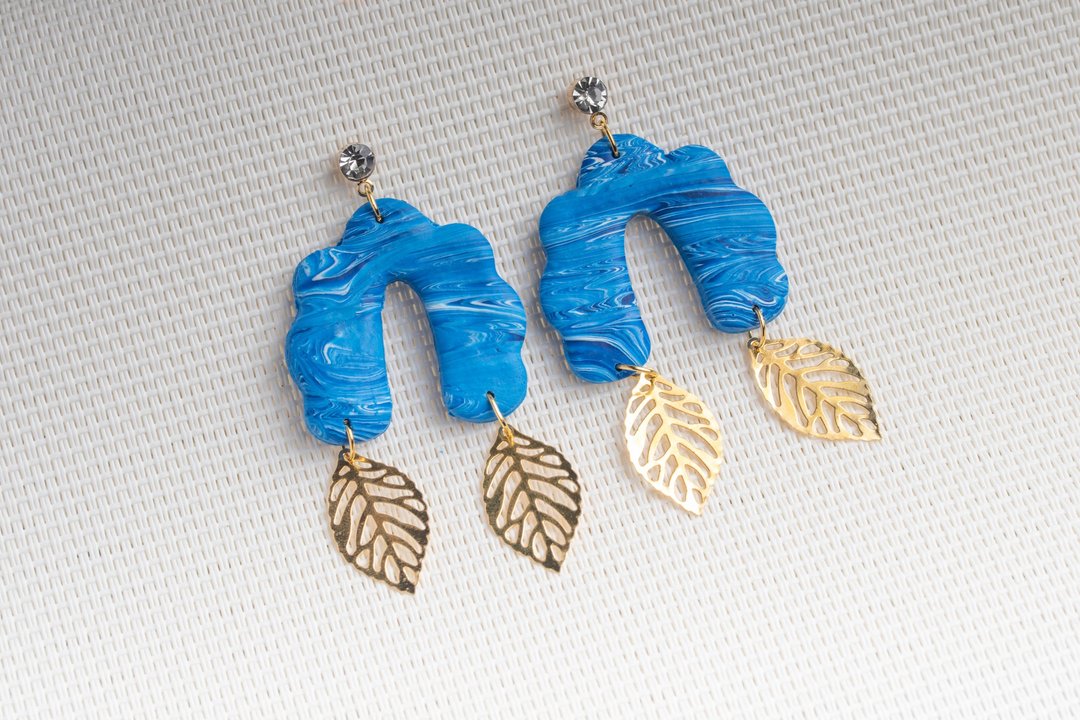 Polymer Clay Earrings  handmade | modern jewelry | simple jewelry - 耳环/耳夹 - 塑料 蓝色