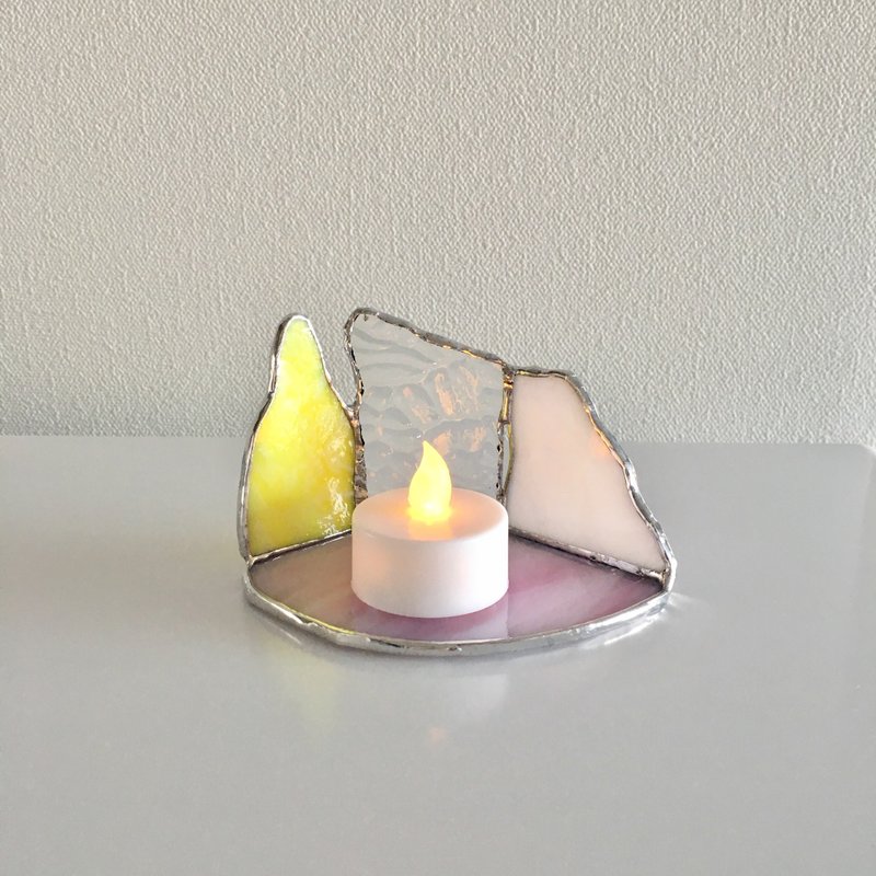 LED Light Holder Candle Night Macaron Color Glass Bay View - 蜡烛/烛台 - 玻璃 粉红色