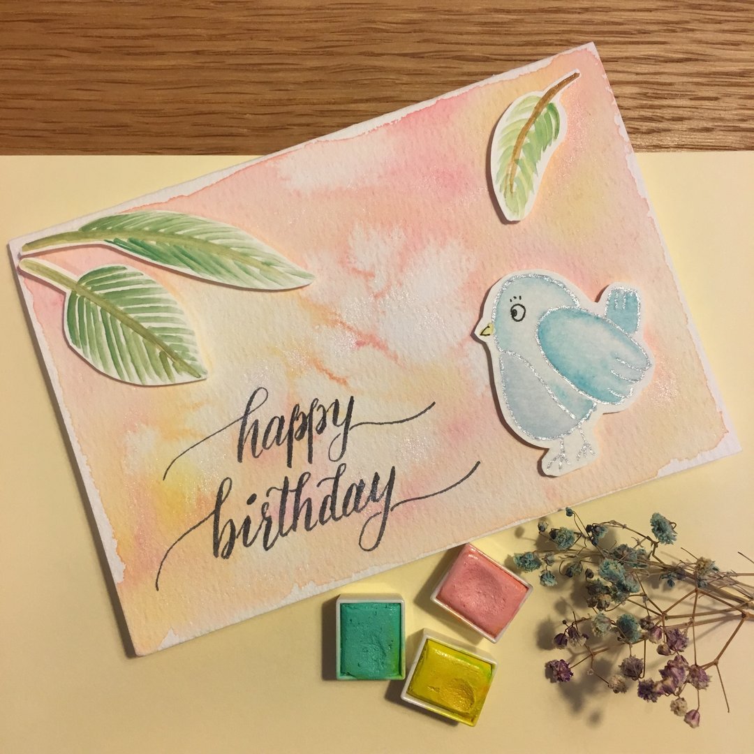 自家制手绘生日卡 / 生日专用 - 水彩小鸟 - 立体效果 - 卡片/明信片 - 纸 