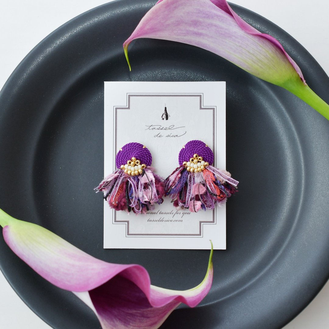 String tassel earrings /Purple - 耳环/耳夹 - 其他材质 紫色