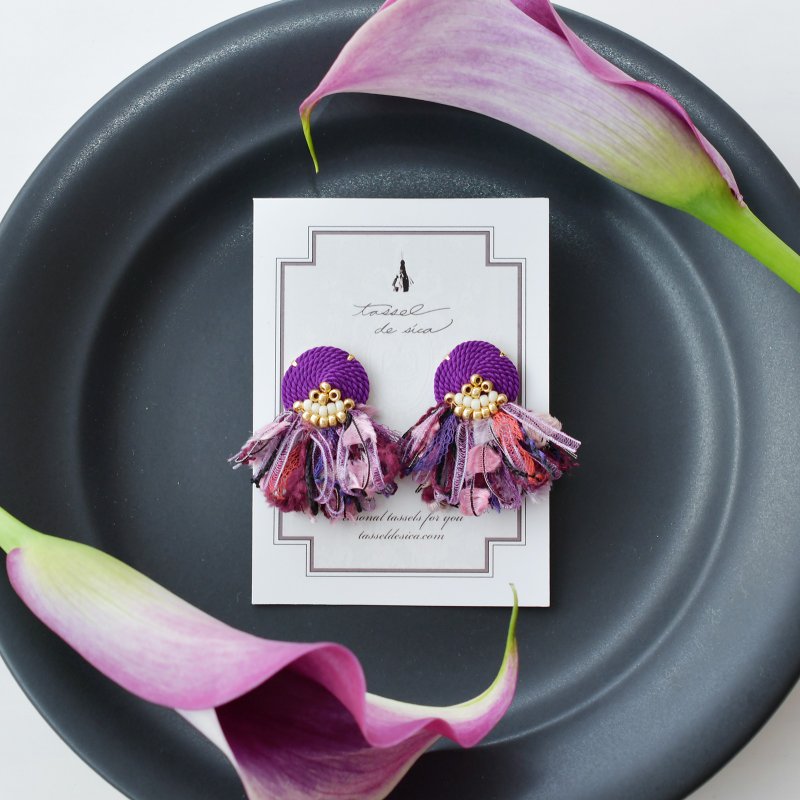 String tassel earrings /Purple - 耳环/耳夹 - 其他材质 紫色