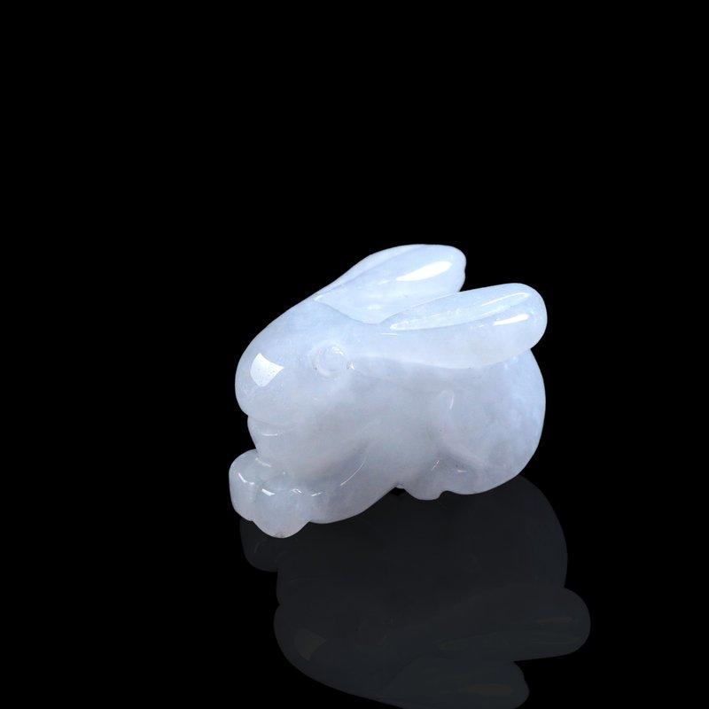 【钱兔似锦】冰种翡翠兔子摆饰摆件 | 天然缅甸玉翡翠A货 | 送礼 - 吊饰 - 宝石 白色