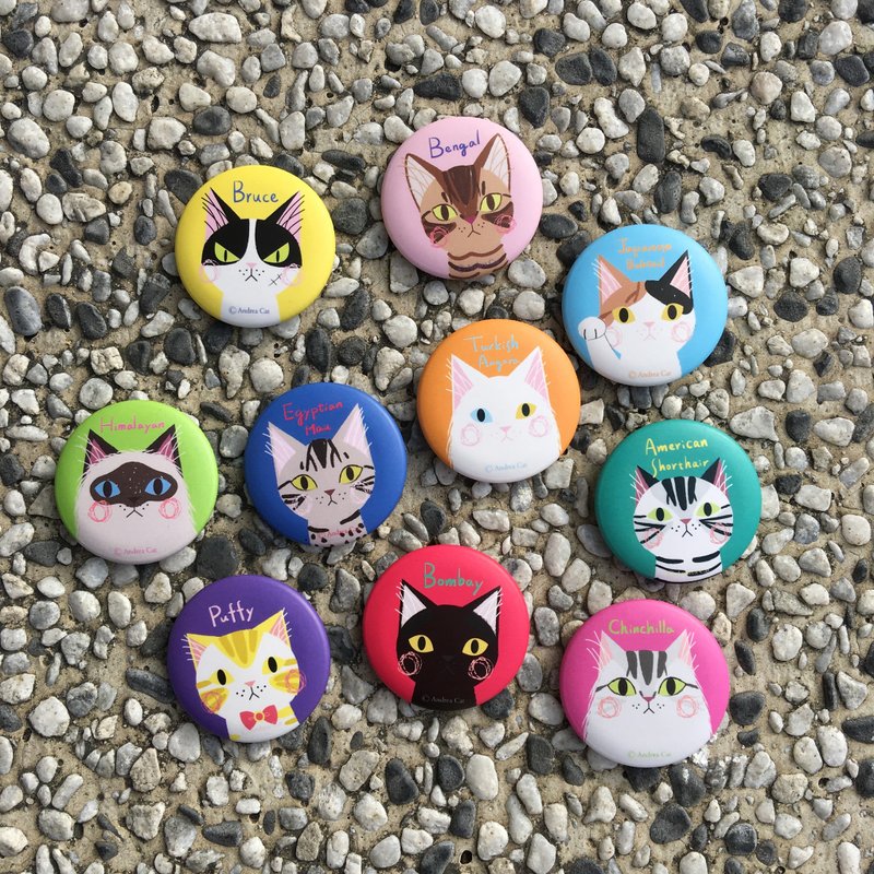 大头猫胸章组（共10个） - 徽章/别针 - 塑料 