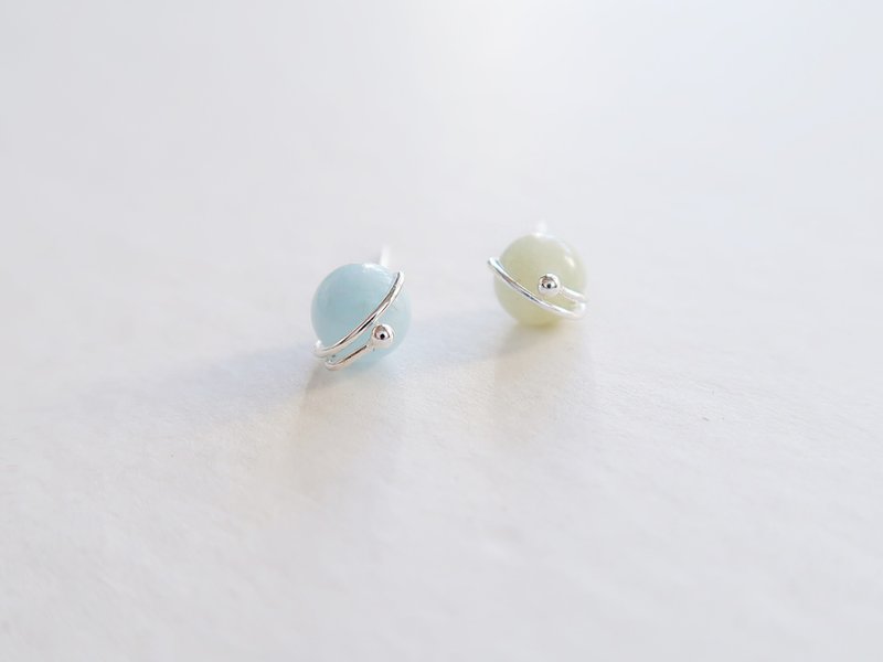 925纯银 星球 摩根石 耳环 或 耳夹 一对 (2色) - 耳环/耳夹 - 纯银 白色