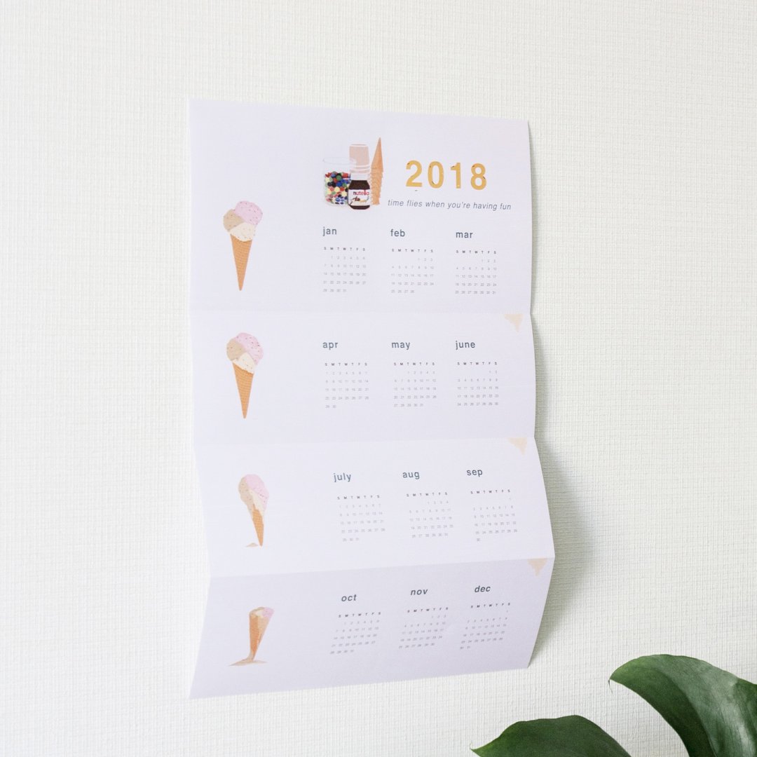 2018 Pizza  Calendar - Time flies when you're having fun - 墙贴/壁贴 - 纸 白色