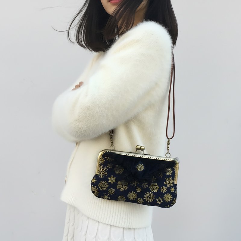 复古口金斜挎包 手机护照包 长夹 长款钱包 侧背包 雪之女王 - 皮夹/钱包 - 真皮 黑色