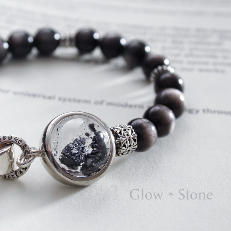 黑铁矿 配 拉丝银曜石 水晶手链 - 手链/手环 - 水晶 黑色