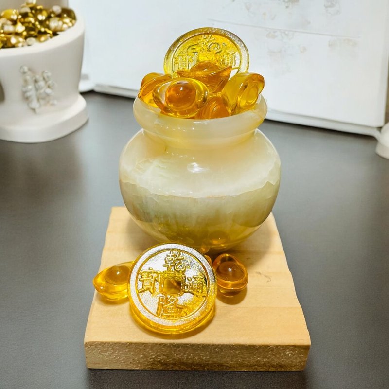 财富满溢 聚宝盆 财位 招财摆件 办公室 疗愈小物 水晶 招财 - 摆饰 - 玉石 