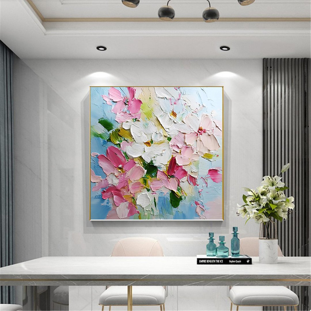 花语 原创手绘花卉装饰画肌理抽象画餐厅客厅挂画现代田园风治愈 - 海报/装饰画/版画 - 亚麻 