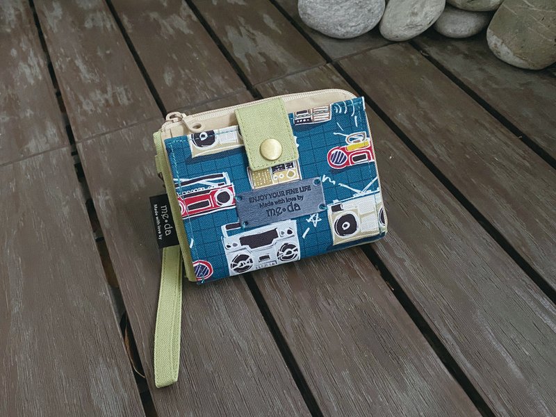 6 Coin 短夹 复古收音机 - 皮夹/钱包 - 棉．麻 蓝色
