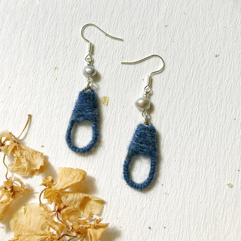 水深之处 喀什米尔耳环项链(Cashmere) 可改耳夹 - 耳环/耳夹 - 羊毛 蓝色