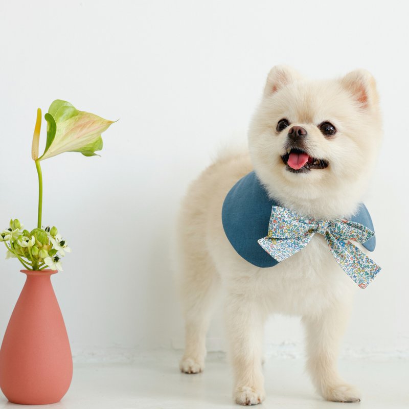 Le Sucré Liberty Tie-up Collar 宠物碎花围巾 海蓝色 - 衣/帽 - 棉．麻 蓝色