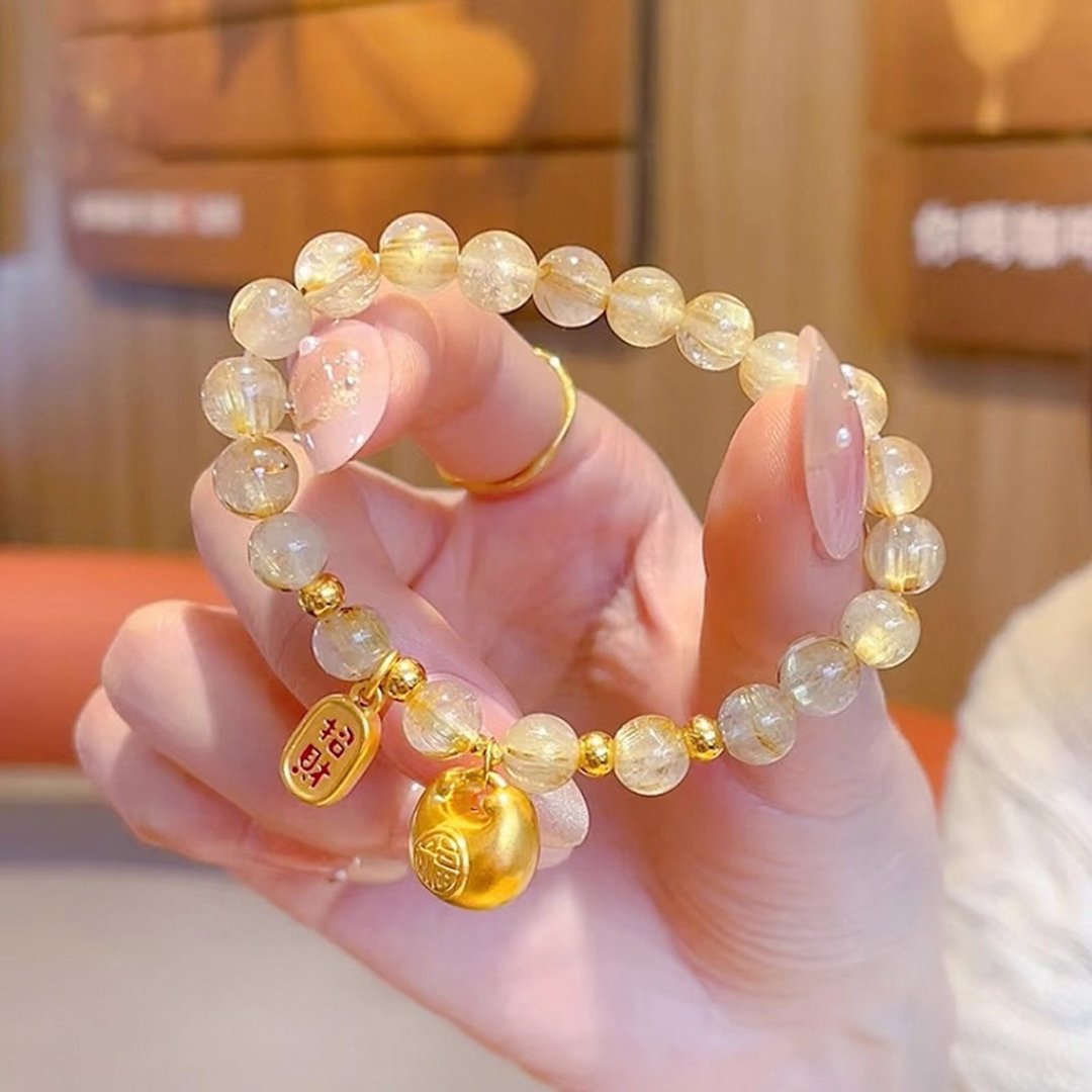 小胖福招财金发晶手链轻奢高级感天然水晶手串女小众新中式手饰 - 手链/手环 - 玉石 黄色