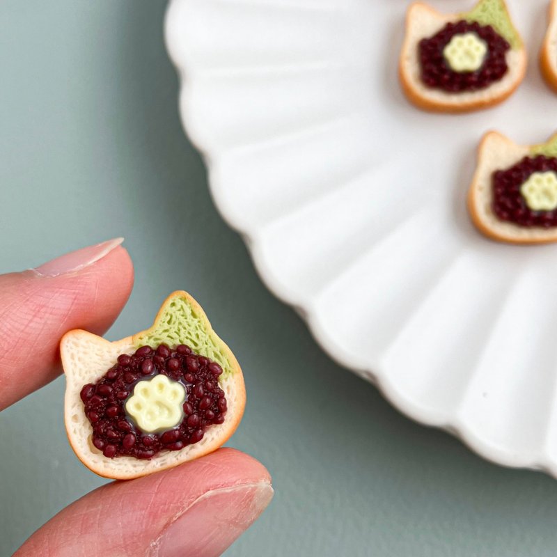 猫面包配豆沙和奶油 - 玩偶/公仔 - 粘土 绿色