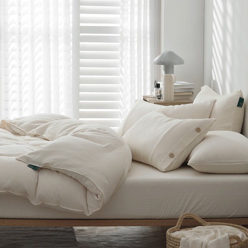 好关系 HAOKUANXI | 晨曦初白-二重纱透气床包枕套组 - 寝具 - 环保材料 白色