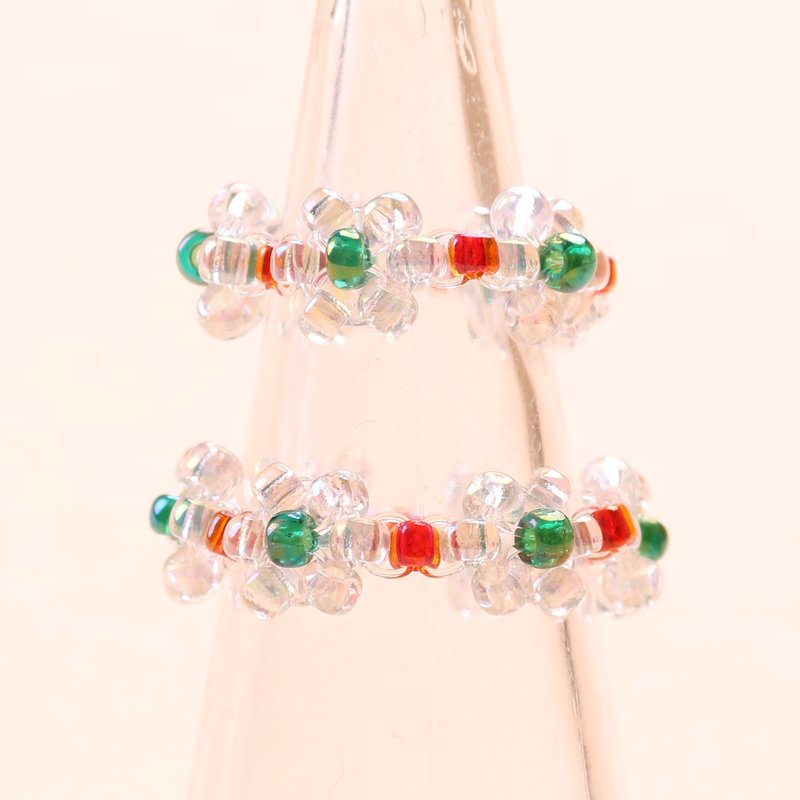 圣诞 红花 串珠 戒指 - 戒指 - 琉璃 红色