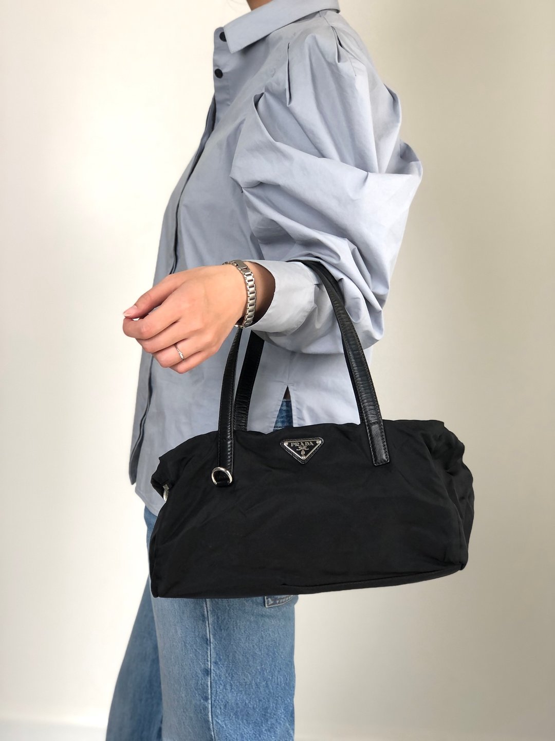 【日本直送 名牌中古包】PRADA 普拉达 手提包 黑色 三角标志 尼龙 迷你波士顿包 vintage 古董 f222mj - 手提包/手提袋 - 尼龙 黑色