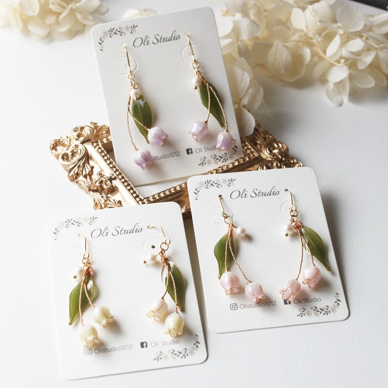 【郁金香耳环】垂坠郁金香 耳环 耳夹 - 耳环/耳夹 - 树脂 多色