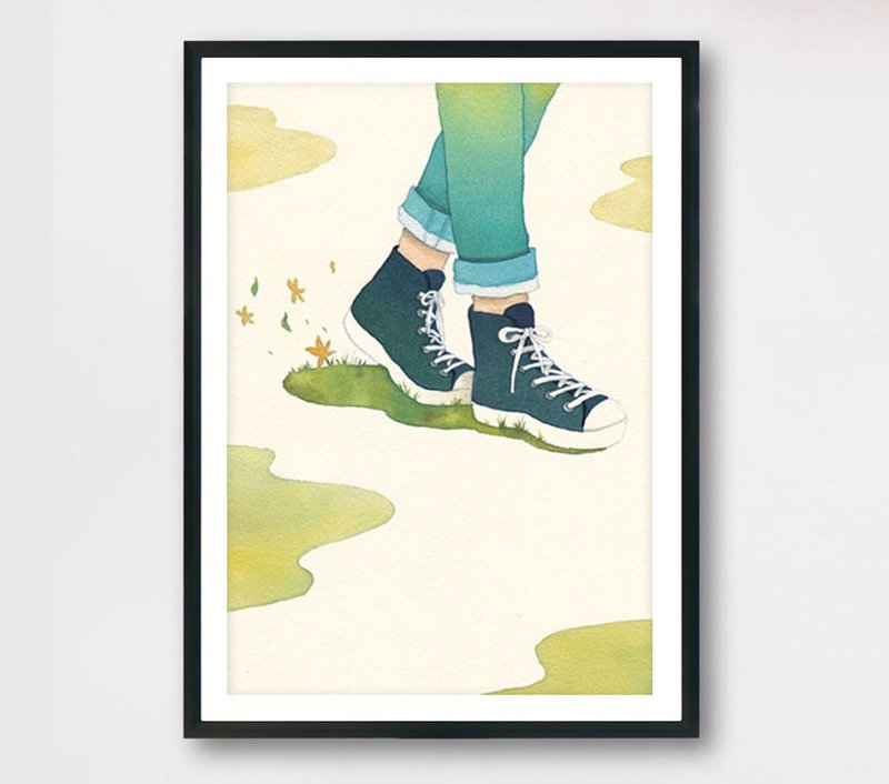 慢活女孩 - 漫步/ 印刷画 (送纸画框) - 海报/装饰画/版画 - 纸 白色