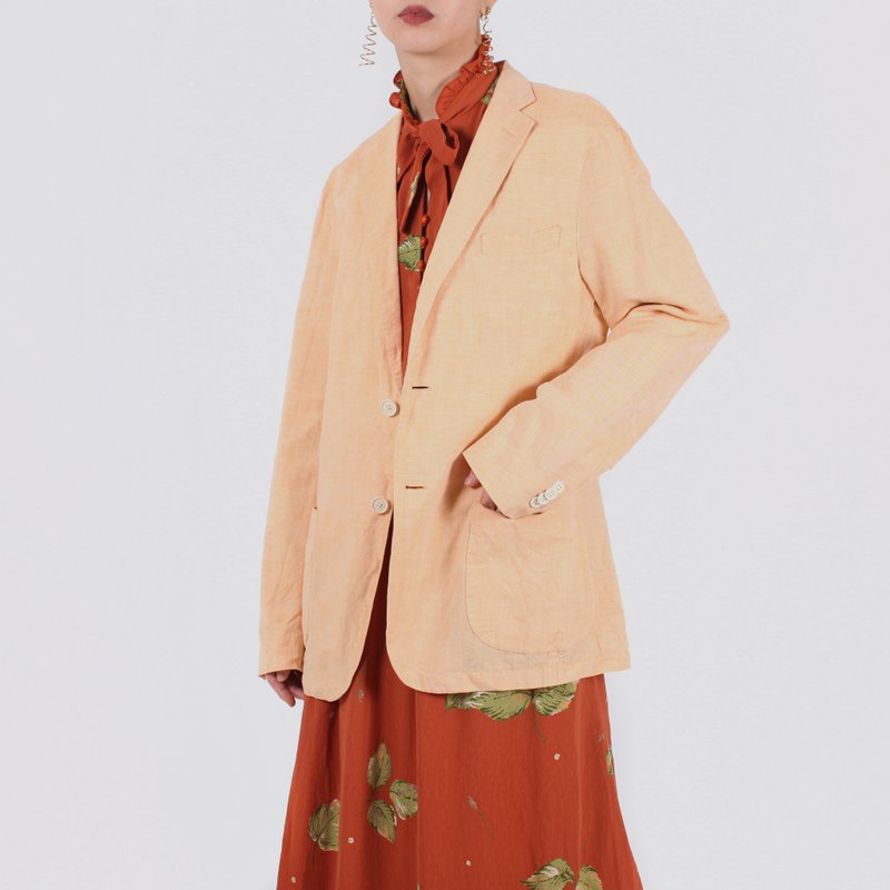 【蛋植物古着】晴光步道春夏麻质古着西装外套 - 女装西装外套/风衣 - 棉．麻 