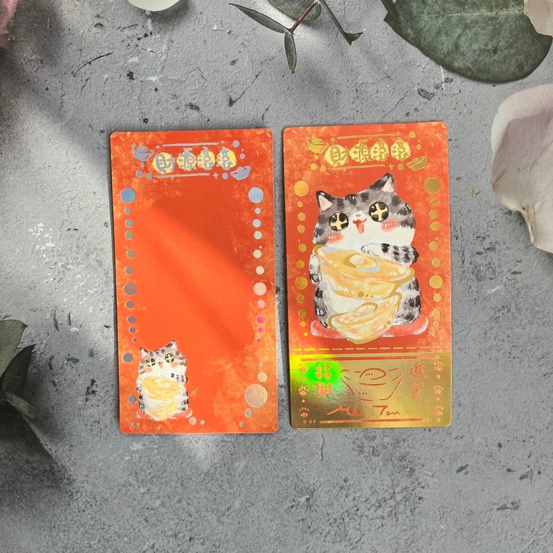 双面烫金猫咪祝福卡(共三款) - 卡片/明信片 - 纸 多色