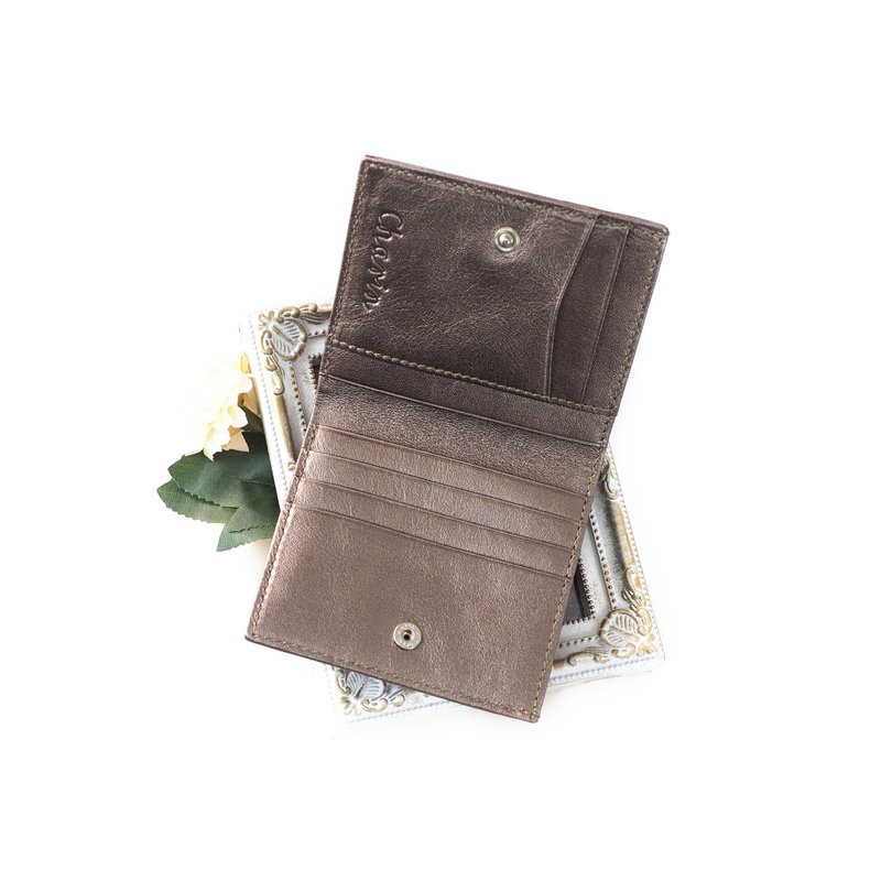 Hannah (Dark Silver) : Small leather short wallet, folded wallet, Slim - 皮夹/钱包 - 真皮 银色