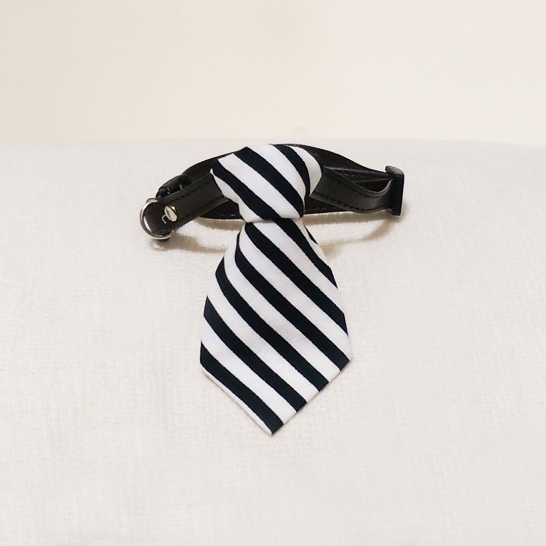 Ella Wang Design Tie 宠物 领结 领带 猫 狗 黑白 条纹 - 项圈/牵绳 - 棉 黑色