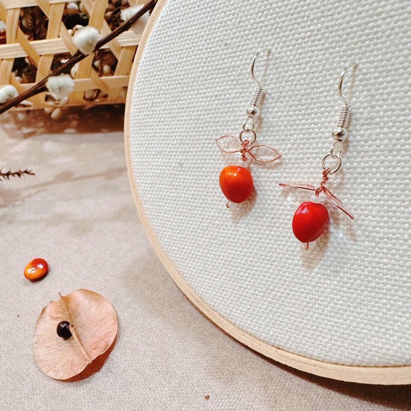 清透系列-平平安安 - 耳环/耳夹 - 植物．花 卡其色