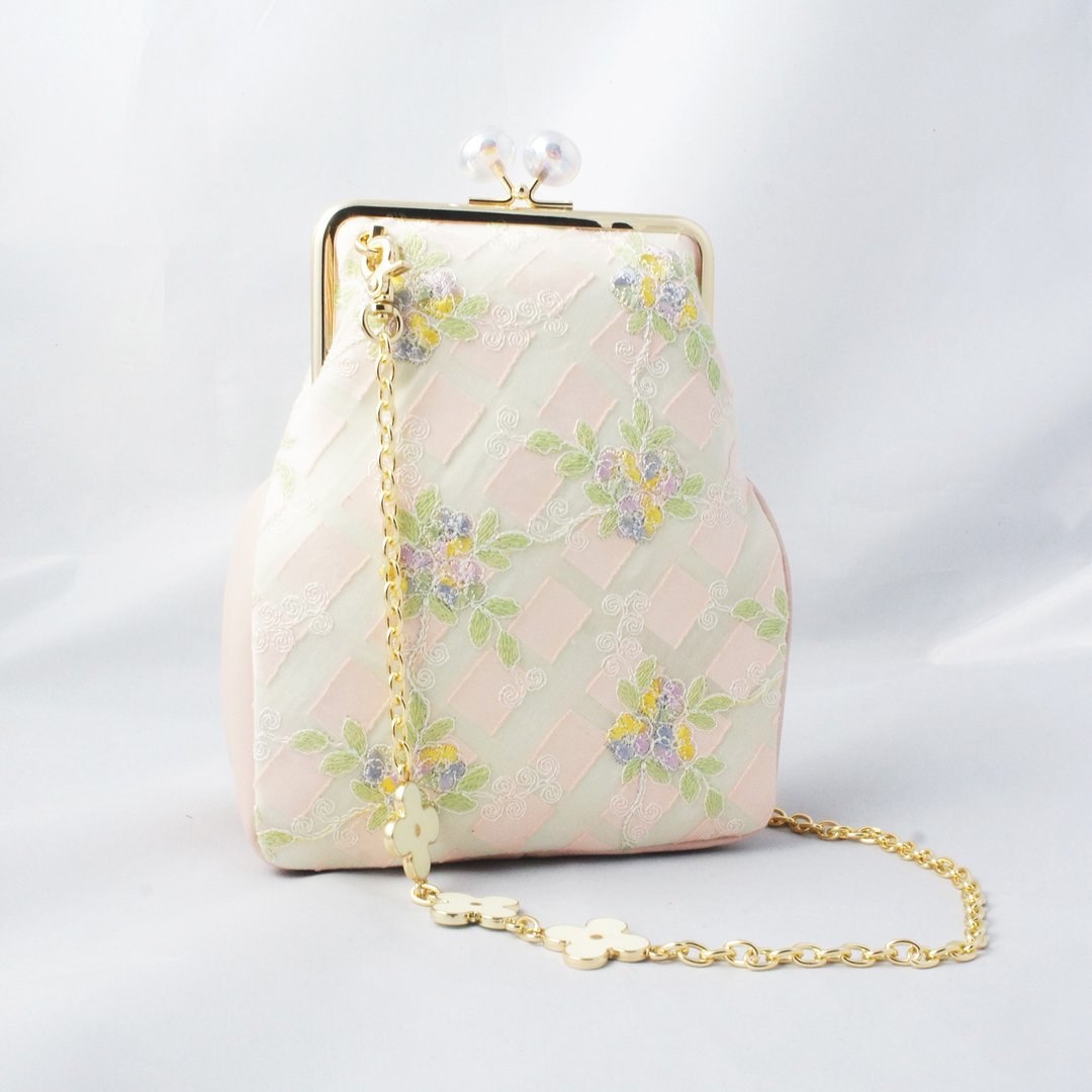 【蕾丝系列】彩虹花园口金包 - 侧背包/斜挎包 - 棉．麻 粉红色