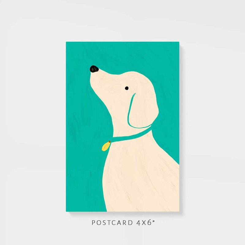 Postcard | White dog (green) - 卡片/明信片 - 纸 绿色