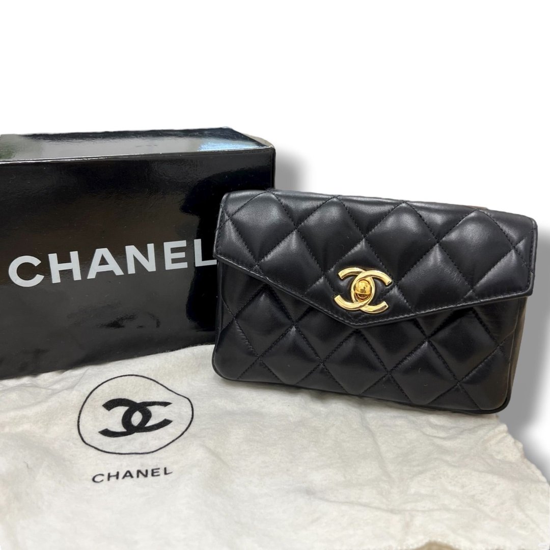 中古二手包 Chanel黑色金扣单肩包 腰带包 古董包 侧背包 小包 - 侧背包/斜挎包 - 真皮 黑色