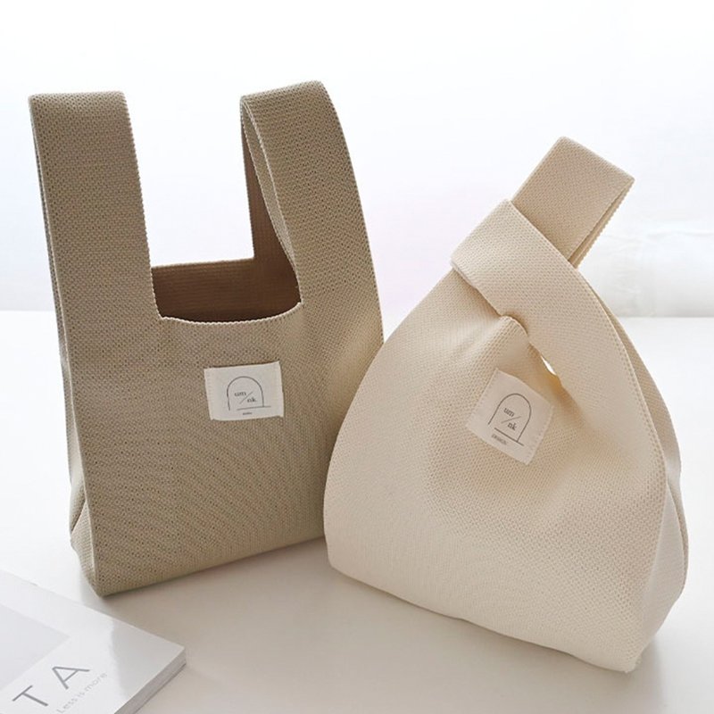 有名字 标签 【 针织托特包 】 环保袋 副包 市集袋 迷你托特 柔和色调 礼物 HZ01U - 手提包/手提袋 - 棉．麻 咖啡色