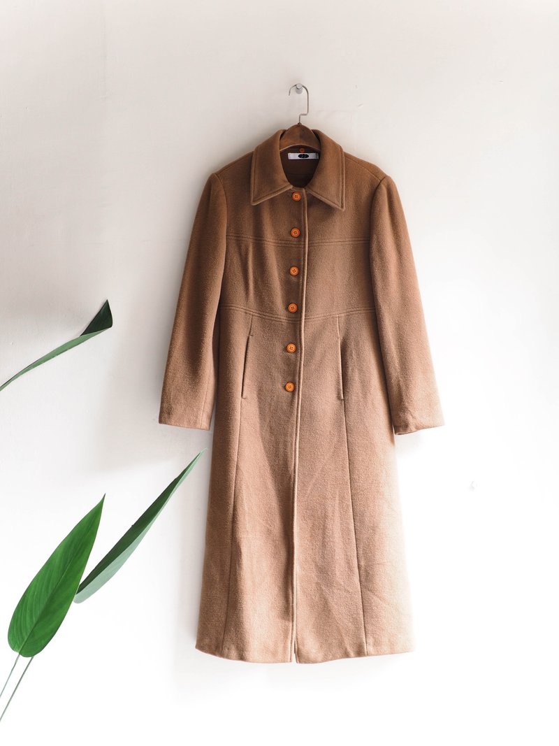 河水山 - 神奈川伯爵拿铁法式女人 羊呢古董毛质大衣外套 羊毛 毛呢 古着 wool vintage overcoat - 女装休闲/机能外套 - 羊毛 卡其色