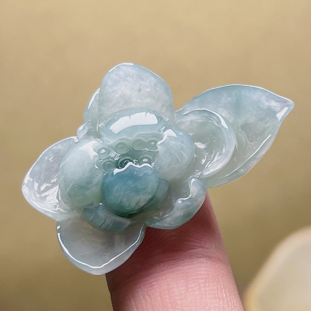 冰种飘花翡翠巧雕莲花 |  裸石 | 天然缅甸玉A货翡翠 | 送礼 - 金工/饰品 - 玉石 多色