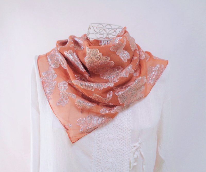 Vegetable dyeing, madder red dragonfly, silk chiffon scarf, autumn color - 丝巾 - 其他材质 橘色