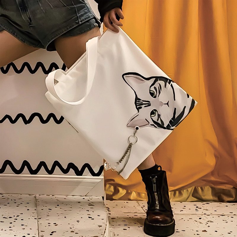 猫咪双面插画帆布包白色-美国短毛猫 - 手提包/手提袋 - 聚酯纤维 白色