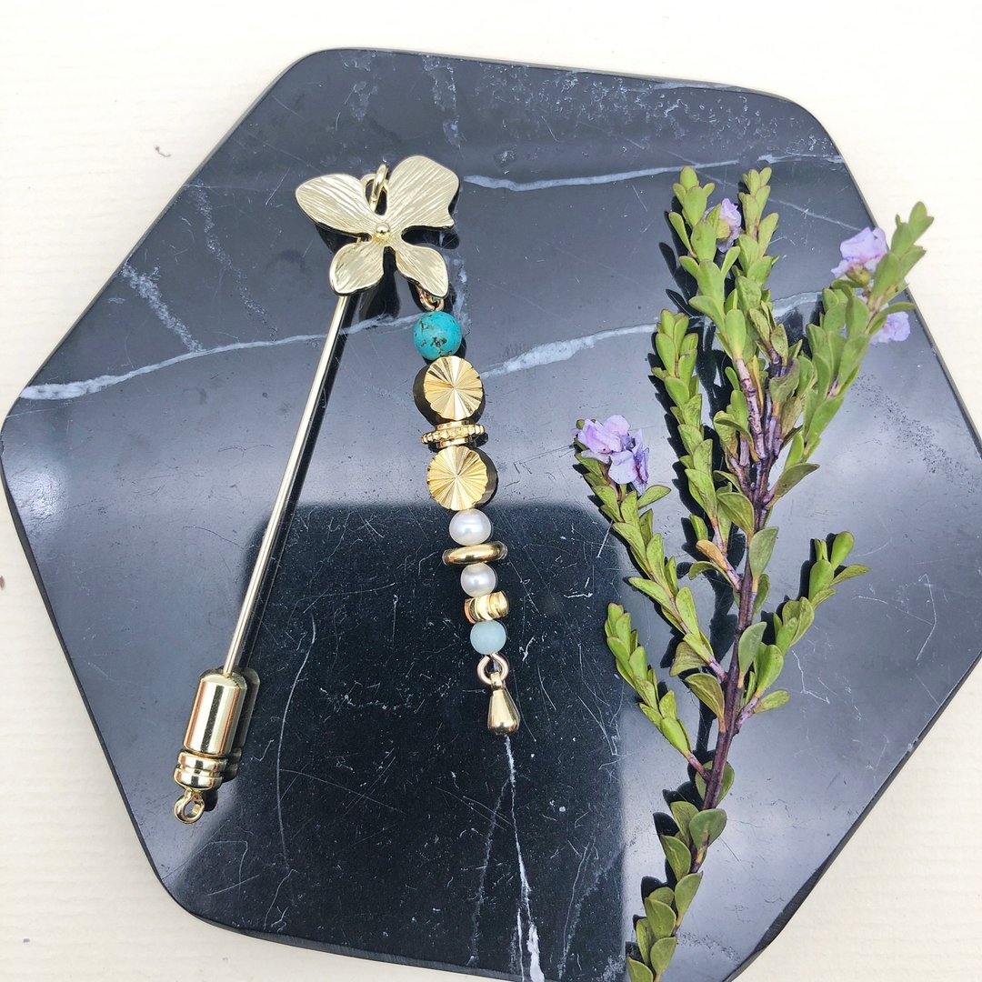 四叶草胸针 四叶草珍珠别针 幸运胸针 母亲节礼物 幸运珍珠胸针 - 胸针 - 珍珠 金色
