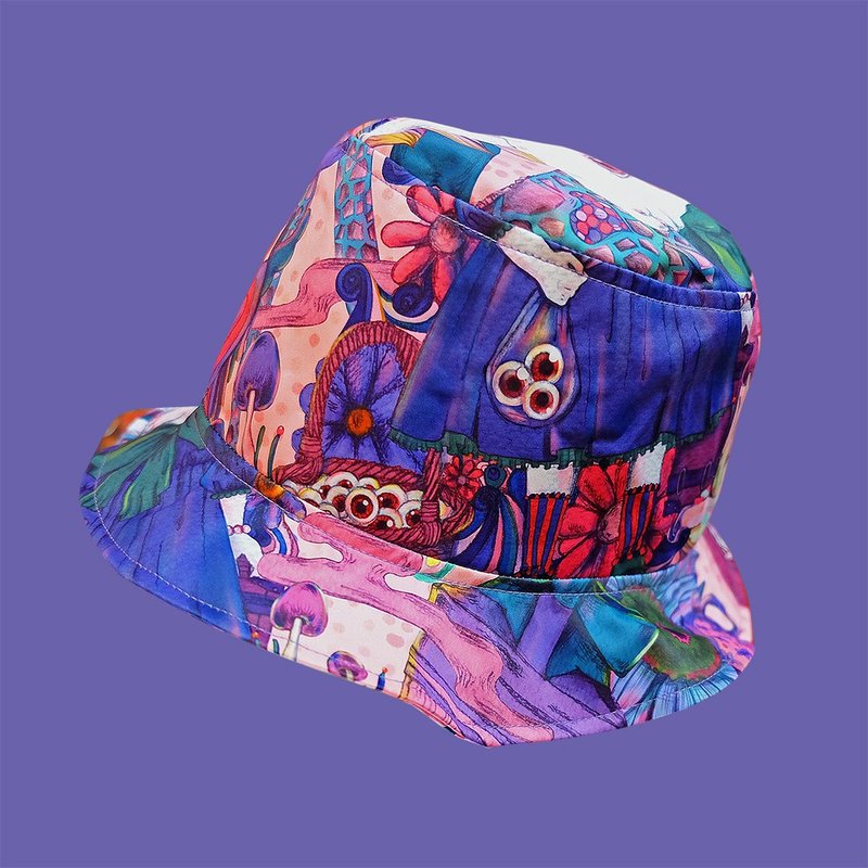 兔子插画图案渔夫帽 - 帽子 - 聚酯纤维 粉红色