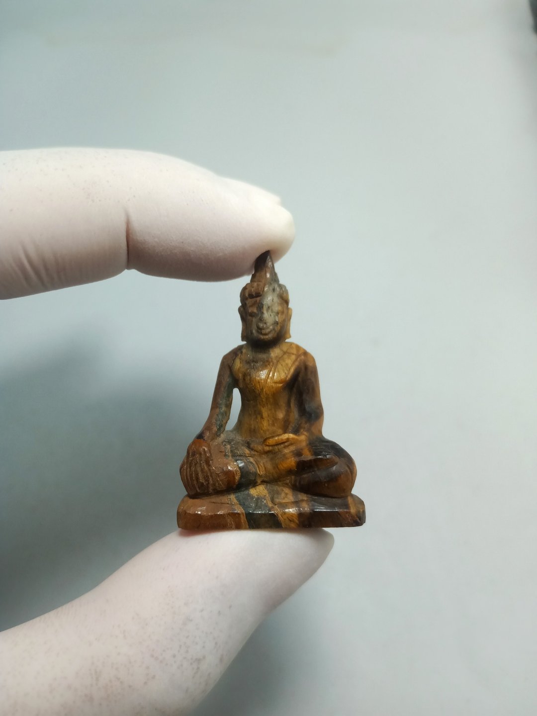38 毫米手工雕刻虎眼石佛像 100% 正品天然石材 - 其他 - 石头 