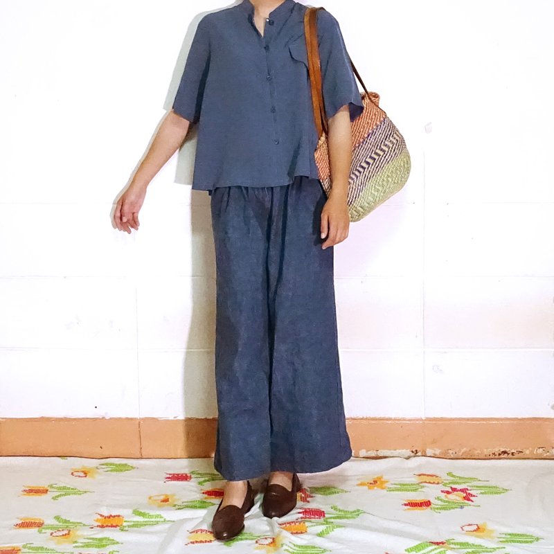 BajuTua/古着/ 暗灰伞摆雪纺短衫 - 女装衬衫 - 聚酯纤维 灰色