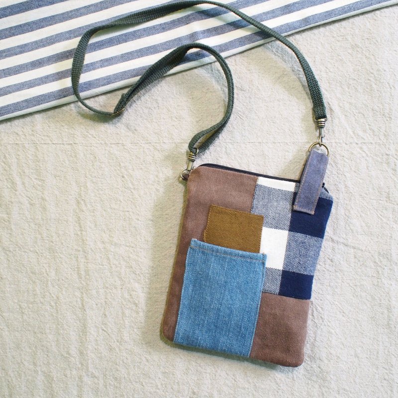 E*group 方块拼布小物包  咖啡色系 - 行李箱/行李箱保护套 - 棉．麻 咖啡色