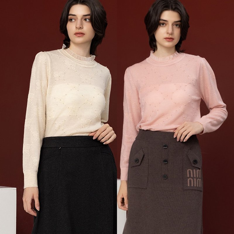 【Icare】点点珍珠缇花针织毛衣 - 2色(F) | 女针织衫 女毛衣 - 女装针织衫/毛衣 - 聚酯纤维 白色