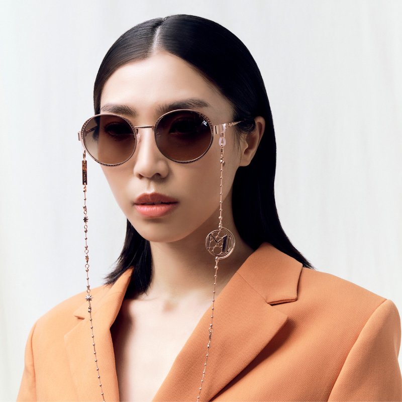 眼镜吊链 | STAR玫瑰金 | 原创几何圆形圆珠结链与星型 - 项链 - 铜/黄铜 粉红色